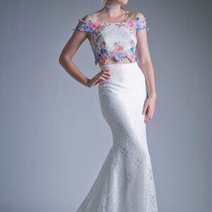 Two Piece Off Shoulder Mermaid Prom Dress CDCA314